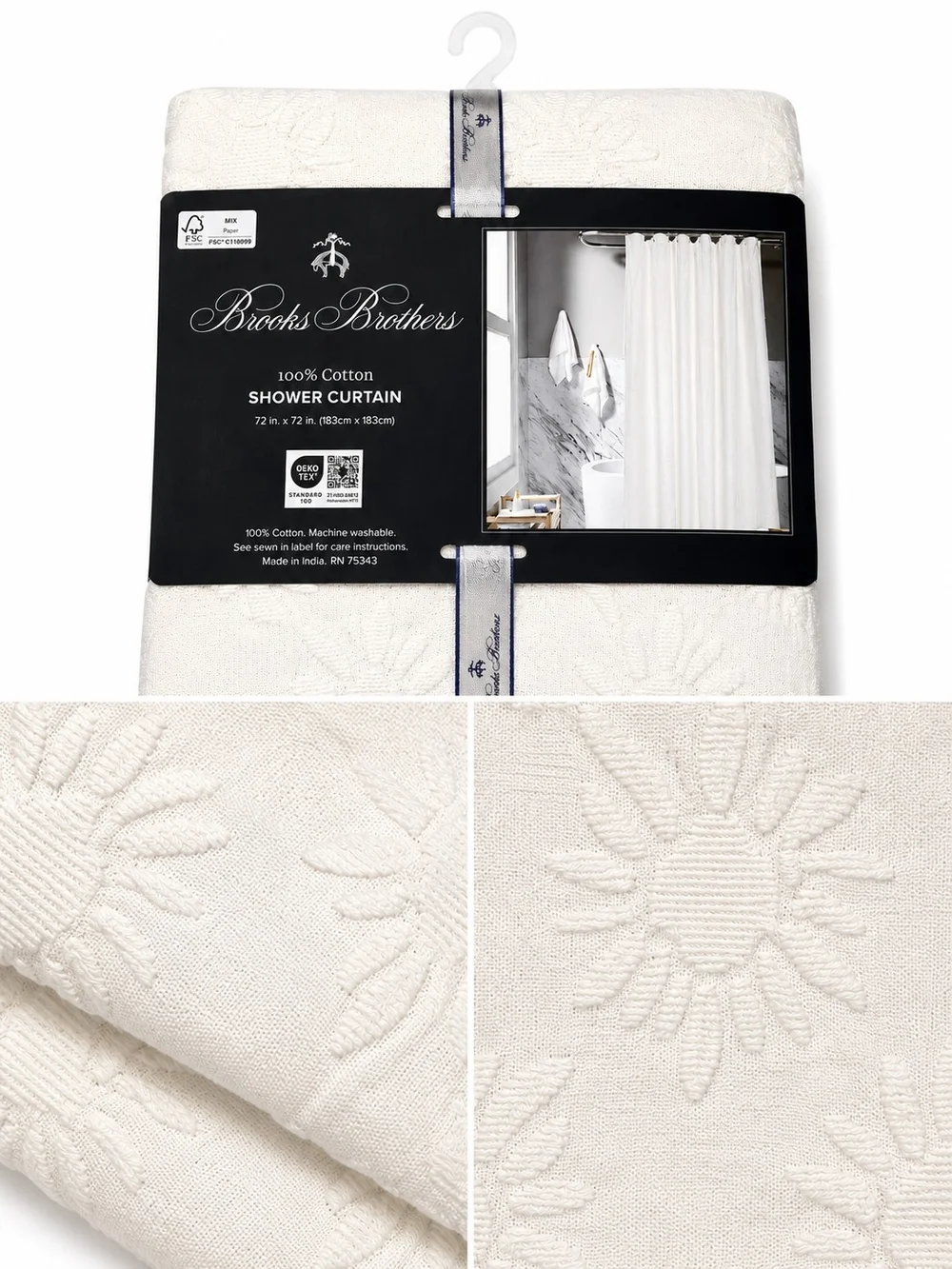 Brooks Brothers 100% Cotton Shower Curtain - Ivory